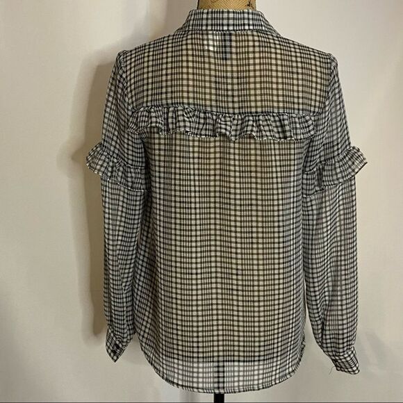 DIVIDED by H&M Black and White Plaid Sheer Long Sleeves Button-Up Blouse - Picture 2 of 8
